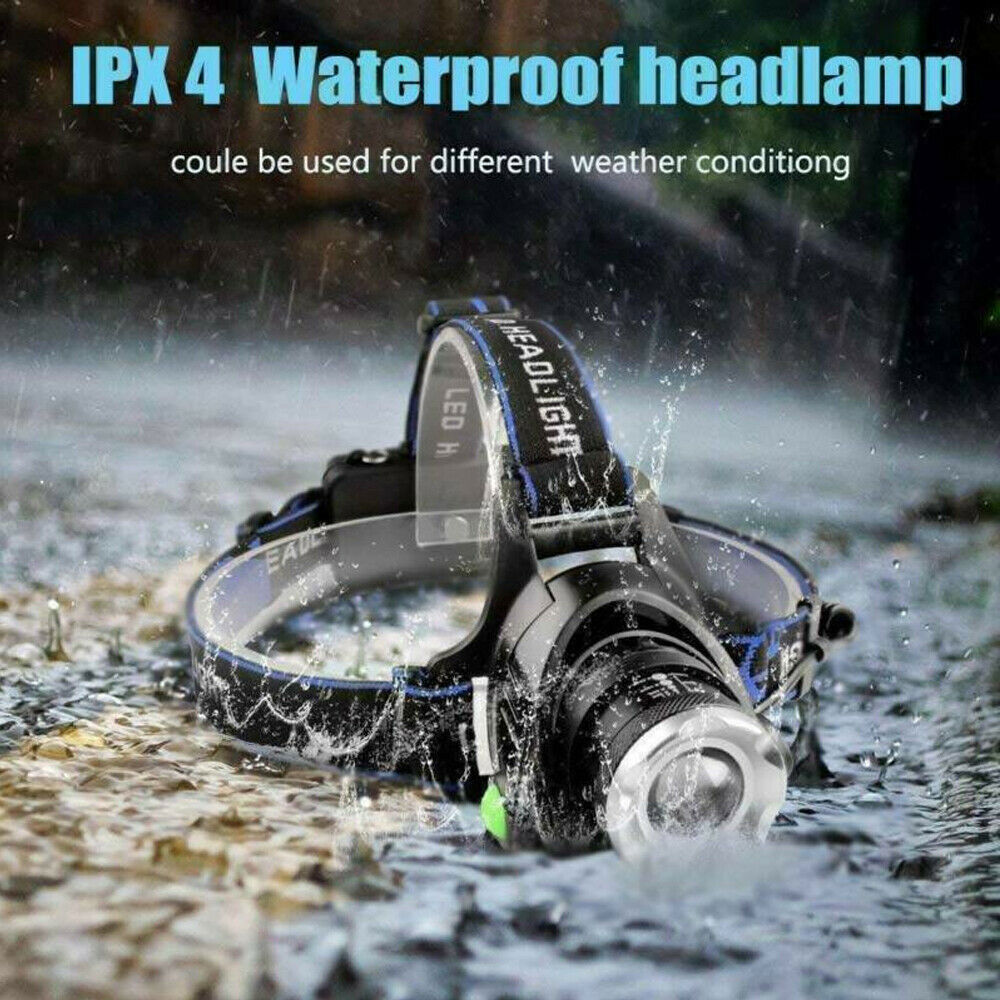 Bright Rechargeable LED Headlamp Zoom Flashlight