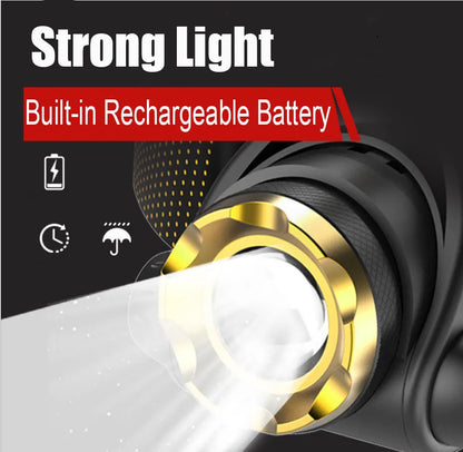 Bright Rechargeable LED Headlight Zoom Flashlight
