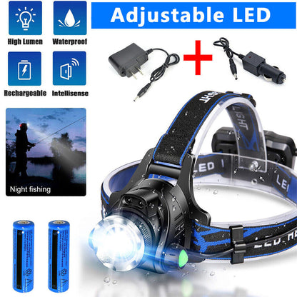 Bright Rechargeable LED Headlamp Zoom Flashlight