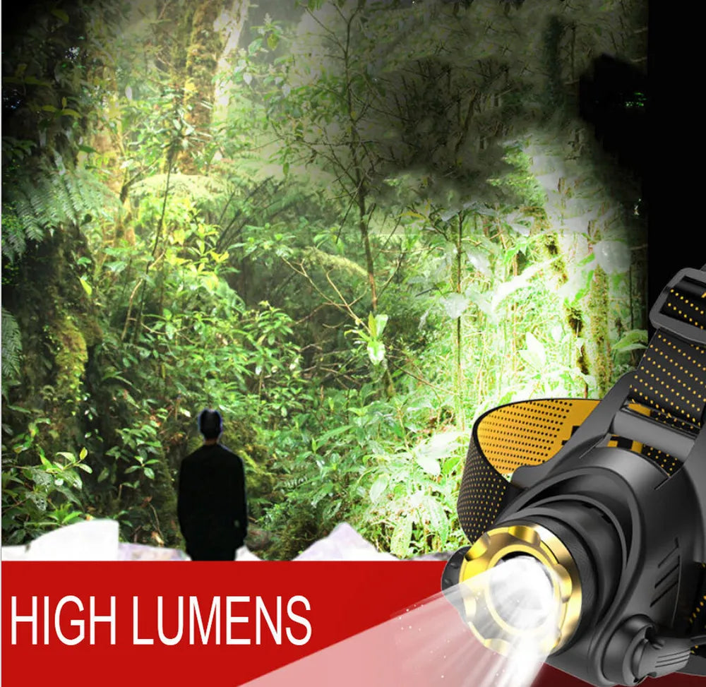 Bright Rechargeable LED Headlight Zoom Flashlight