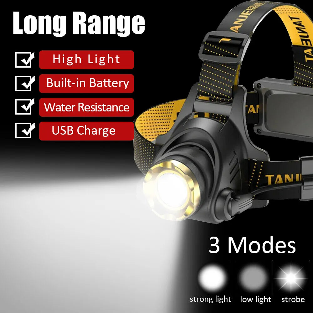 Bright Rechargeable LED Headlight Zoom Flashlight