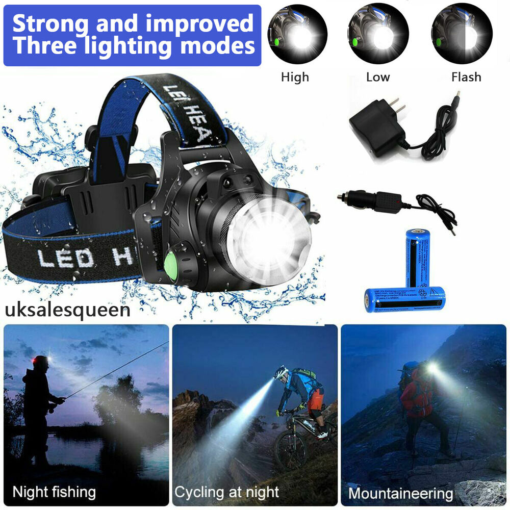 Bright Rechargeable LED Headlamp Zoom Flashlight