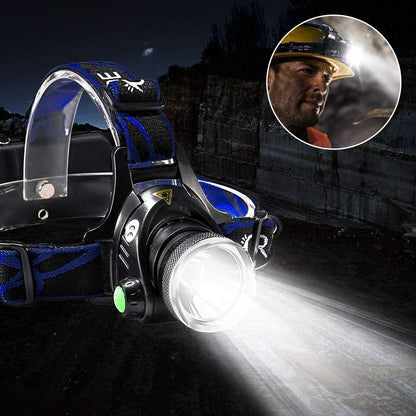 Bright Rechargeable LED Headlamp Zoom Flashlight