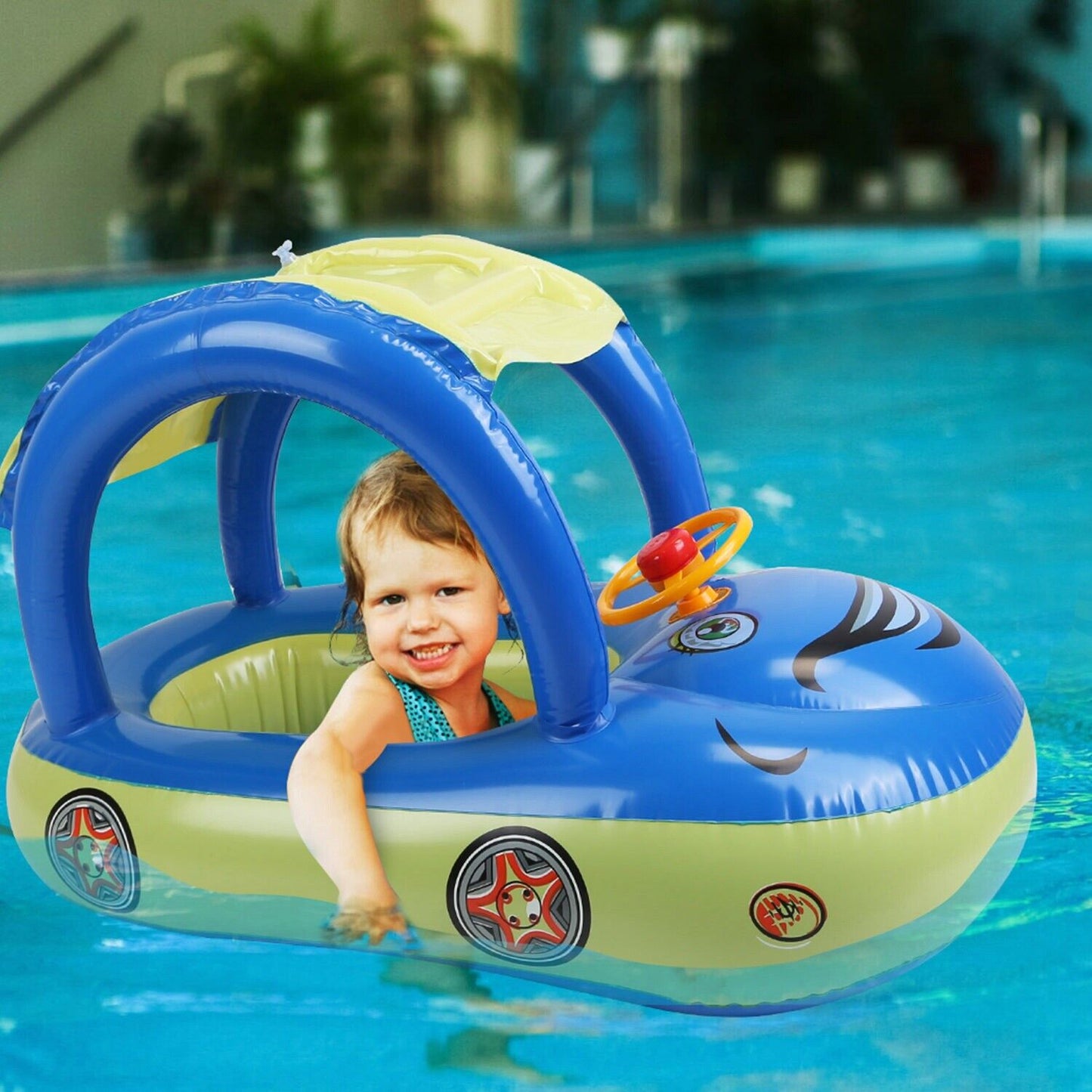 Colorful Kids Pool Raft With Sun Shade