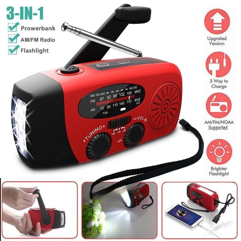 Compact Solar Powered Radio with Flashlight & Power Bank