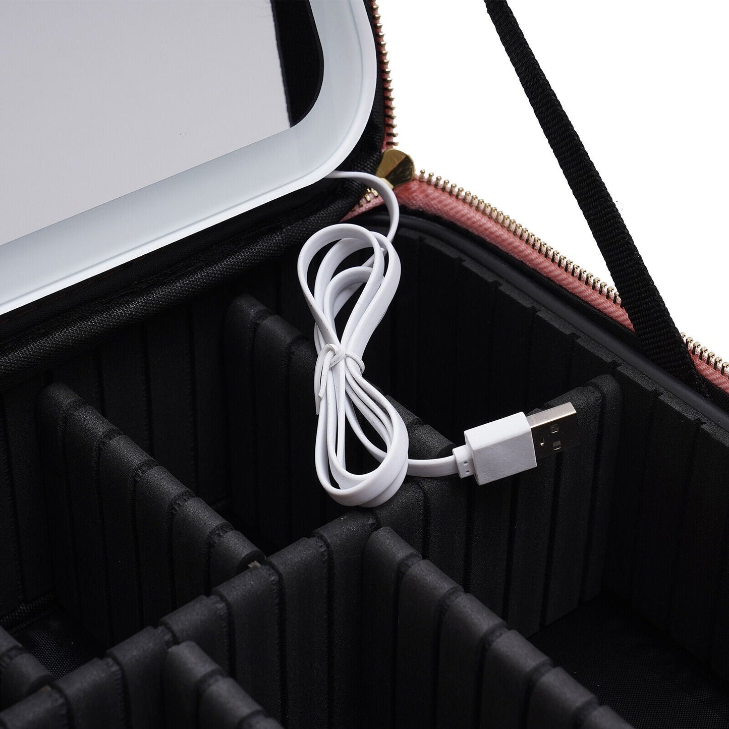 Compact Travel Makeup Organizer with LED Light & Mirror