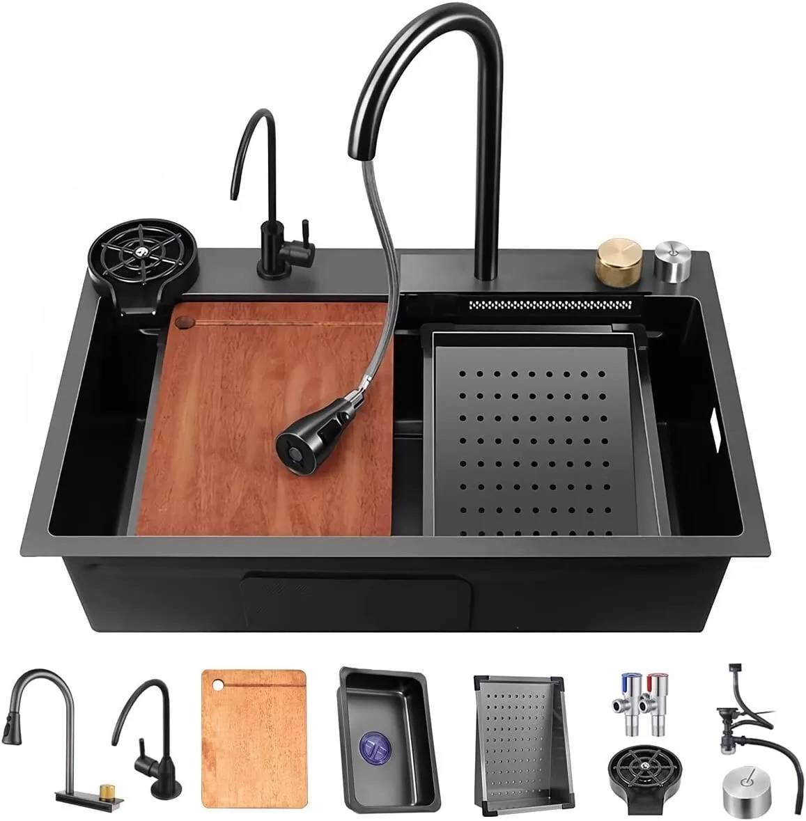 Modern Black Kitchen Faucet with Pull Down Sprayer - Luxicro