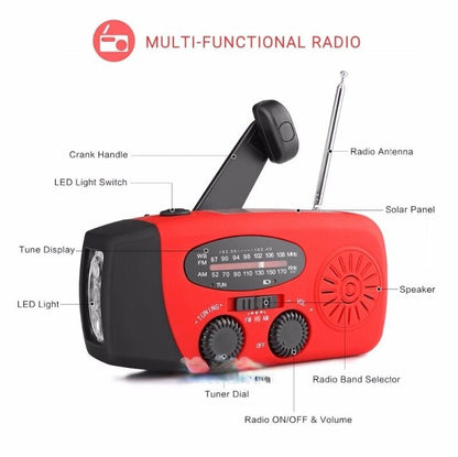 Compact Solar Powered Radio with Flashlight & Power Bank