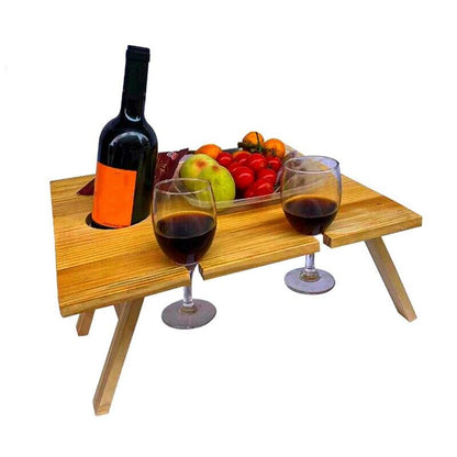 Compact Wooden Wine Table with Bottle Holder
