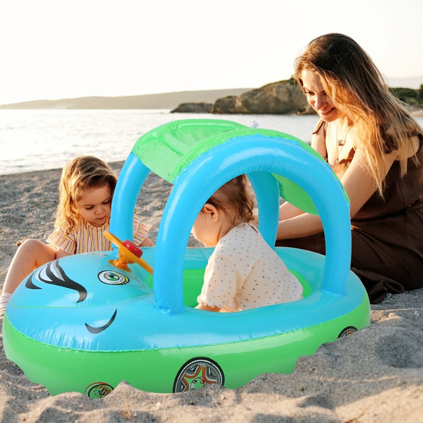 Colorful Kids Pool Raft With Sun Shade