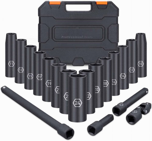 Complete 19 Piece 12-Point Impact Socket Set - Luxicro