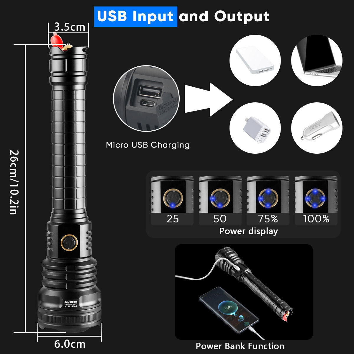 Bright 99000LM Rechargeable LED Torch for Outdoor Camping