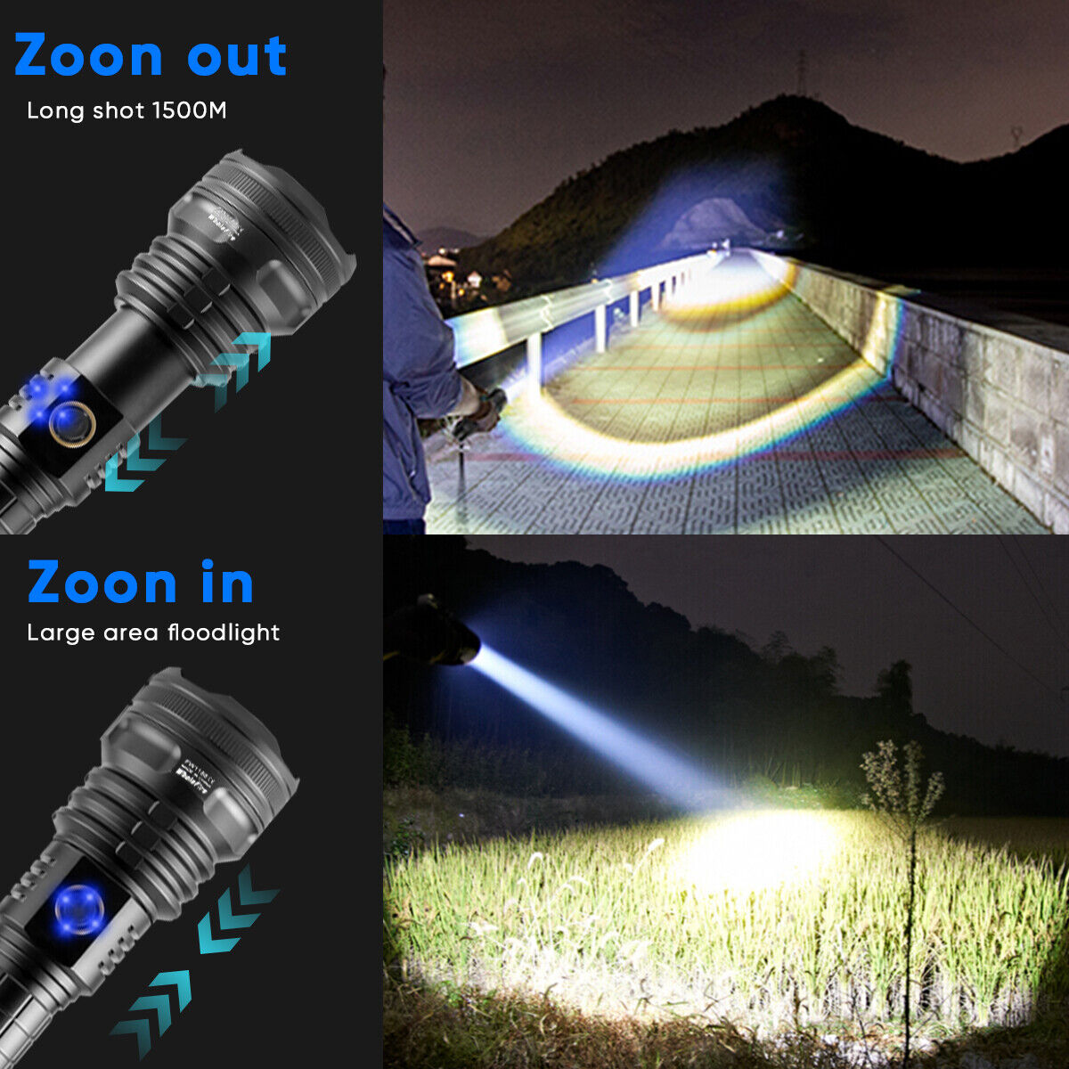 Bright 99000LM Rechargeable LED Torch for Outdoor Camping