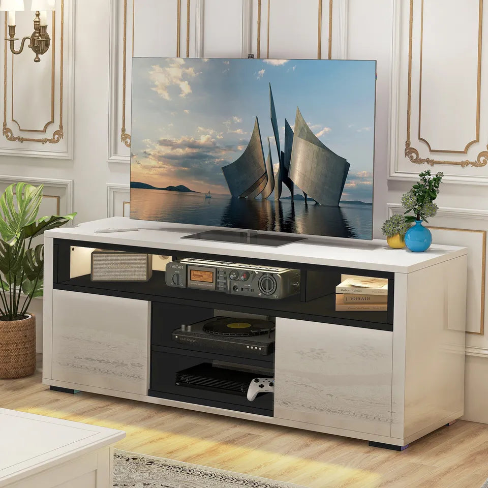 Sleek Black TV Cabinet With LED Lighting - Luxicro