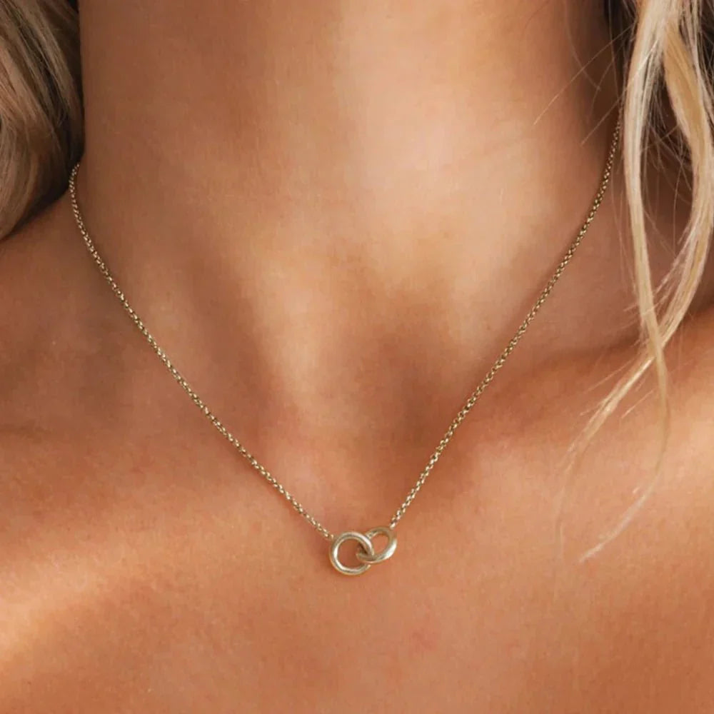 Elegant Double Silver Locked Chain Necklace