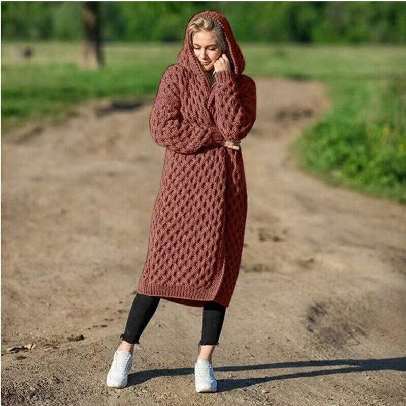 Cozy Oversized Women Hoodie, Soft Cable Knit Cardigan