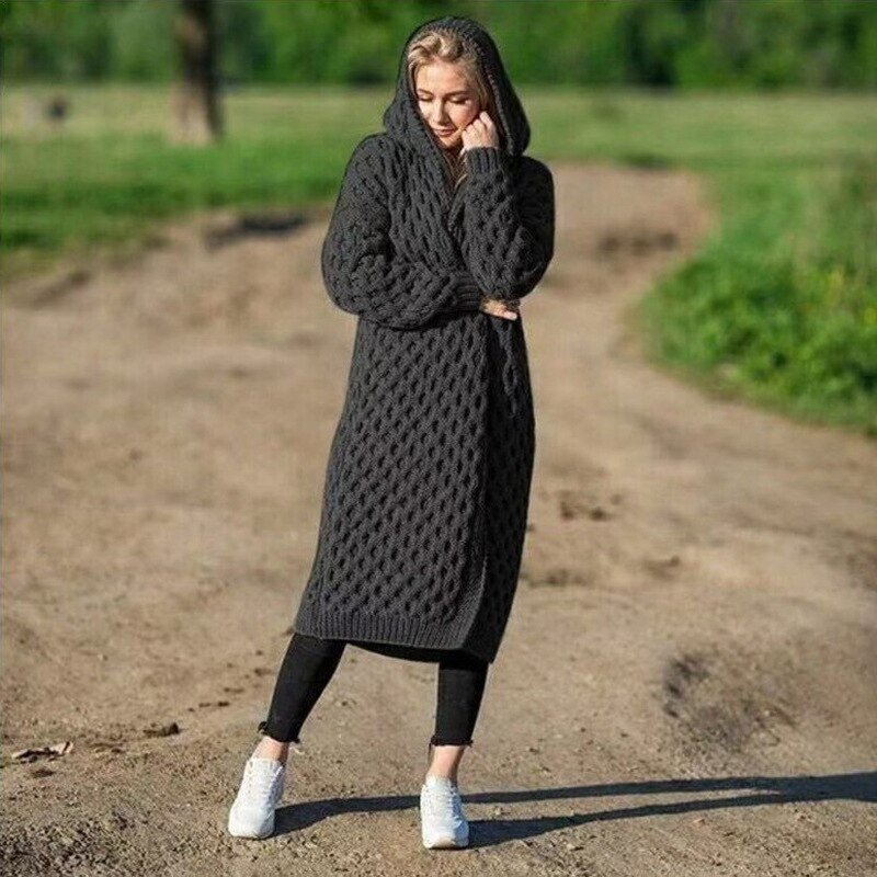Cozy Oversized Women Hoodie, Soft Cable Knit Cardigan - Luxicro