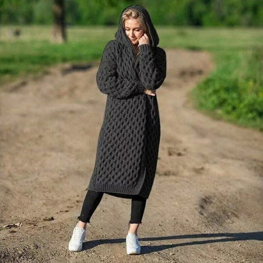 Cozy Oversized Women Hoodie, Soft Cable Knit Cardigan - Luxicro