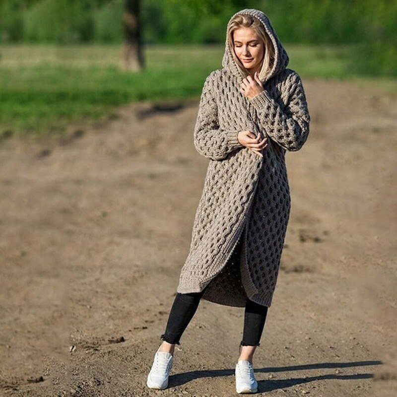 Cozy Oversized Women Hoodie, Soft Cable Knit Cardigan