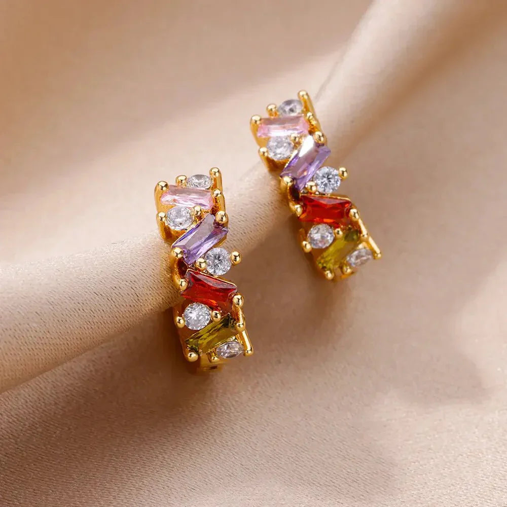 Shiny Silver Diamond Huggie Earrings