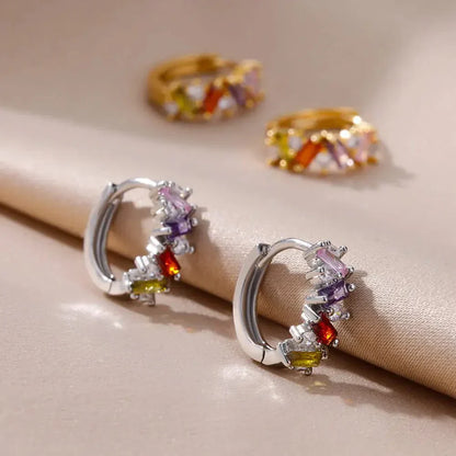 Shiny Silver Diamond Huggie Earrings