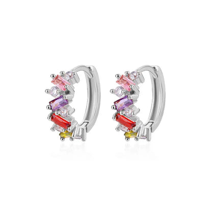 Shiny Silver Diamond Huggie Earrings