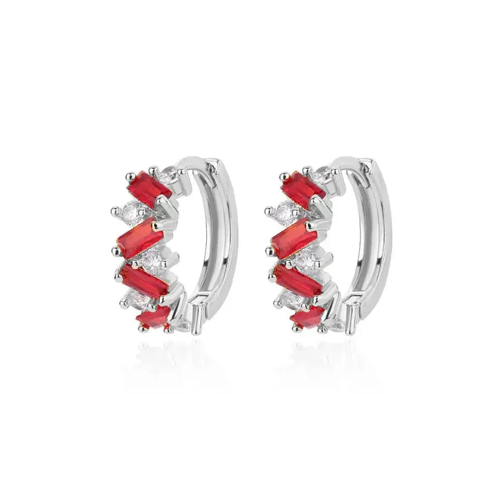 Shiny Silver Diamond Huggie Earrings