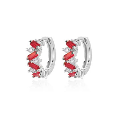 Shiny Silver Diamond Huggie Earrings