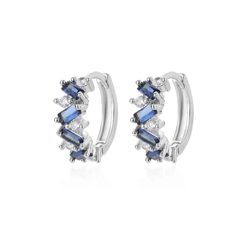 Shiny Silver Diamond Huggie Earrings