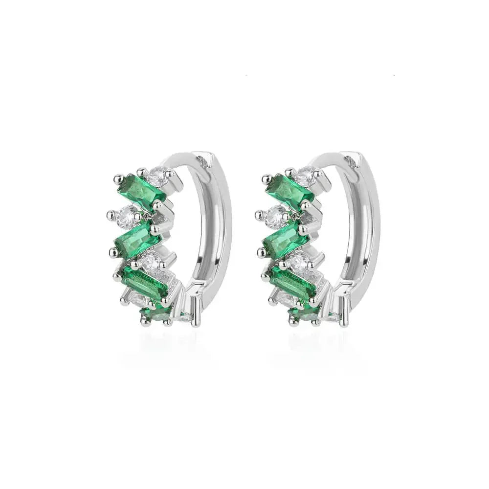 Shiny Silver Diamond Huggie Earrings