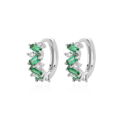 Shiny Silver Diamond Huggie Earrings