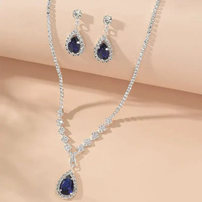Shiny Navy Teardrop Necklace Set