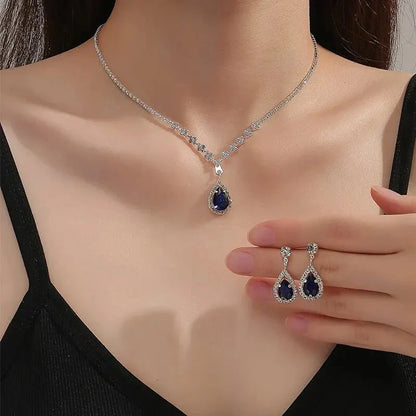 Shiny Navy Teardrop Necklace Set - Luxicro