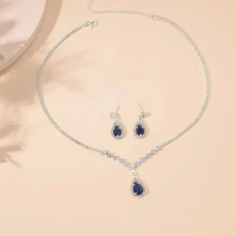 Shiny Navy Teardrop Necklace Set