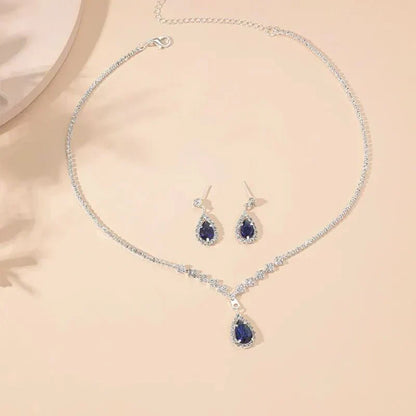 Shiny Navy Teardrop Necklace Set