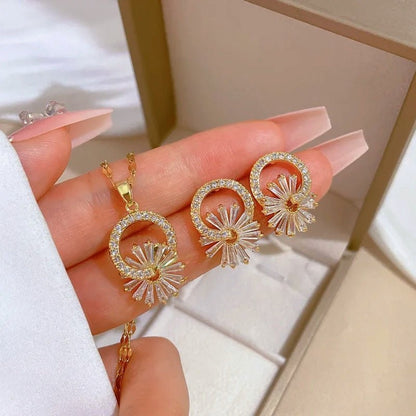 Sparkling Flower Diamond Necklace Set