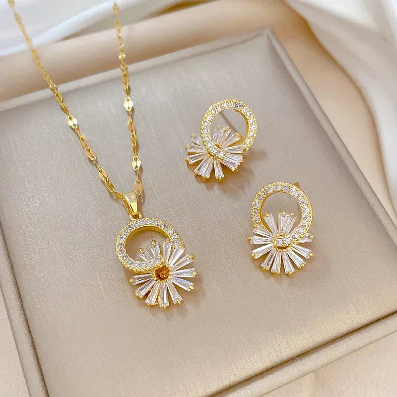Gorgeous Floral Diamond Pendant Set