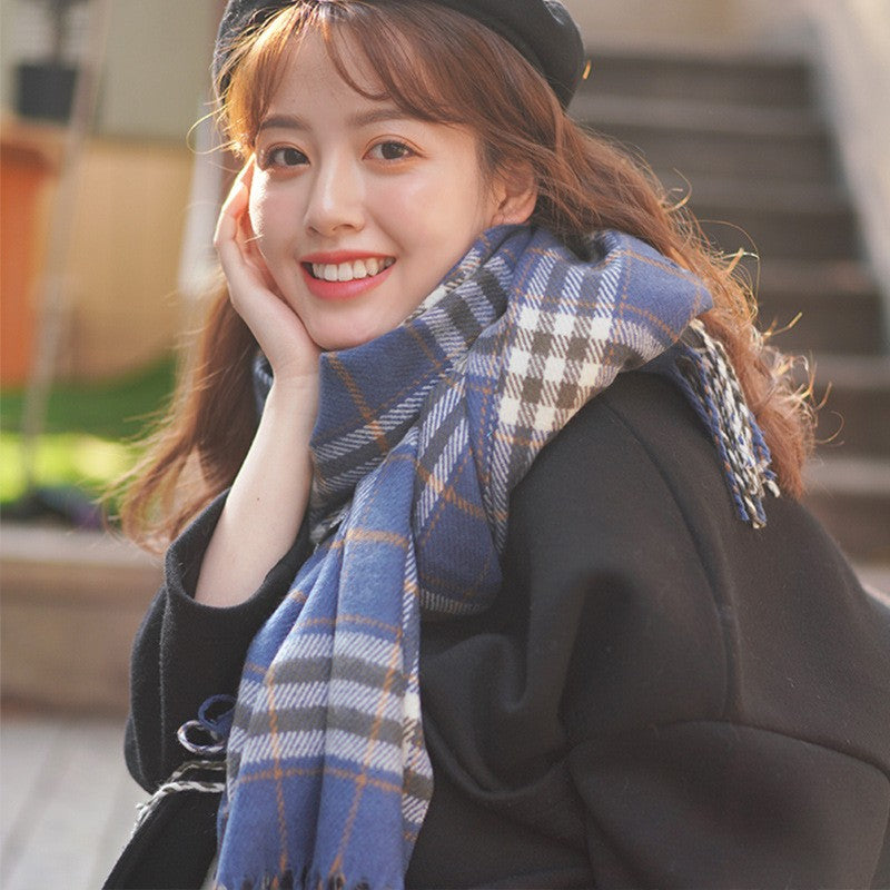 Cozy Plaid Fringed Scarf for Women