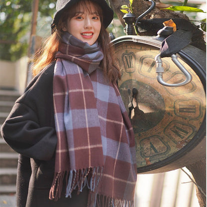 Cozy Plaid Fringed Scarf for Women