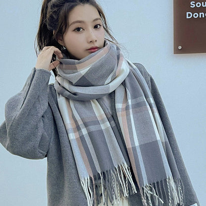 Cozy Plaid Fringed Scarf for Women