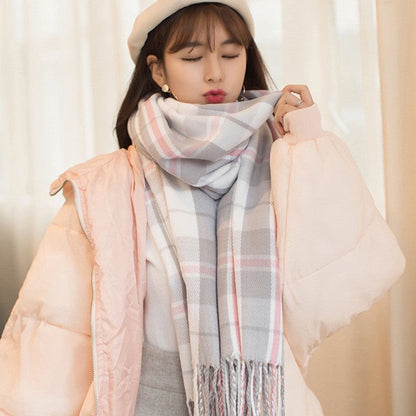 Cozy Plaid Fringed Scarf for Women