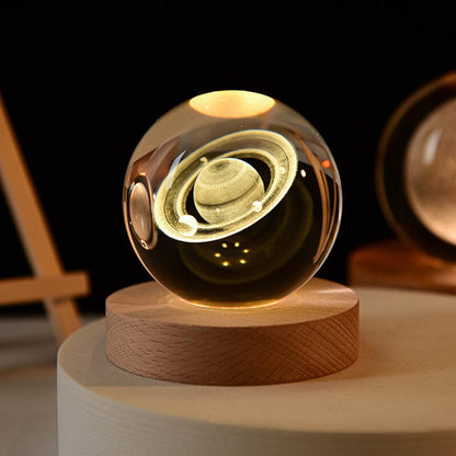 Decorative Glass Ball Table Lamp With Wooden Stand