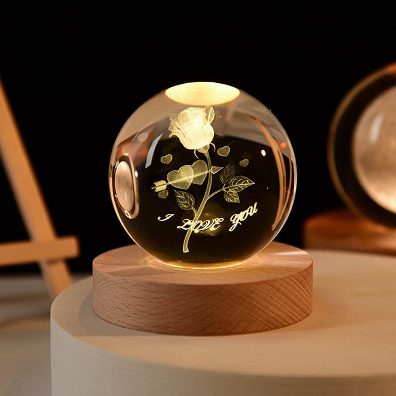 Decorative Glass Ball Table Lamp With Wooden Stand