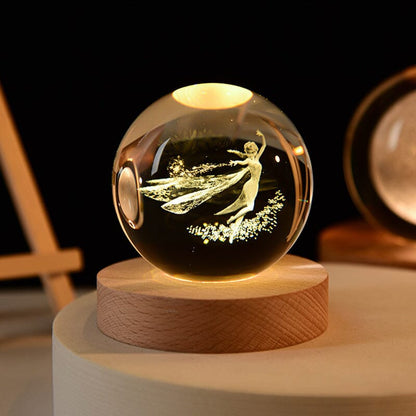 Decorative Glass Ball Table Lamp With Wooden Stand