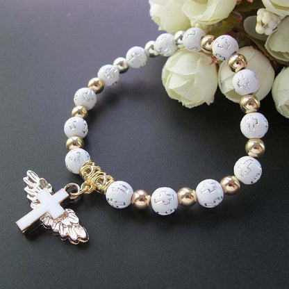 Delicate Wing Cross Charm Bracelet