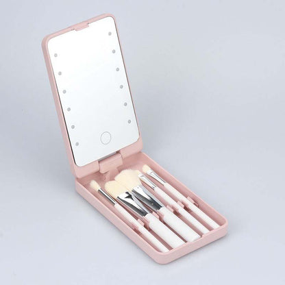 Portable Travel Makeup Brush Kit with LED Mirror