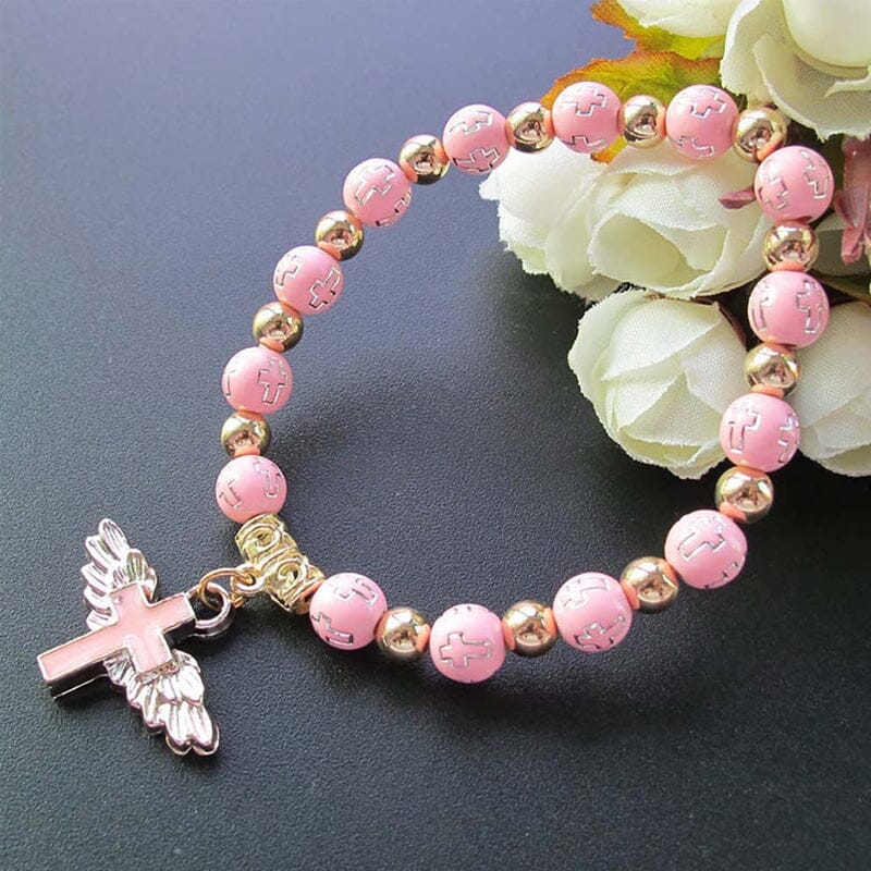 Delicate Wing Cross Charm Bracelet