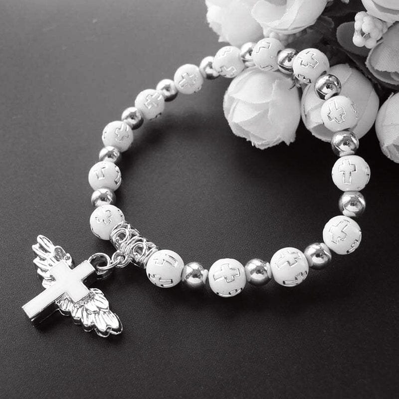 Delicate Wing Cross Charm Bracelet