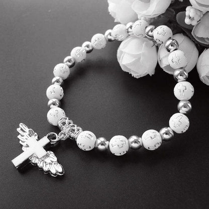 Delicate Wing Cross Charm Bracelet