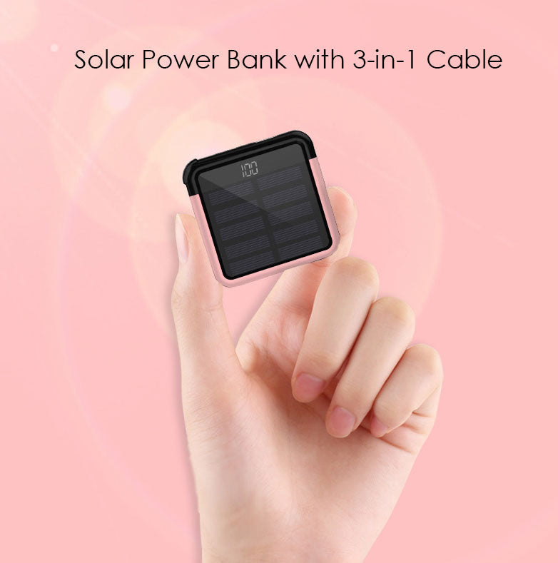 Slim Foldable Solar Power Bank with Built-in Cable - Luxicro